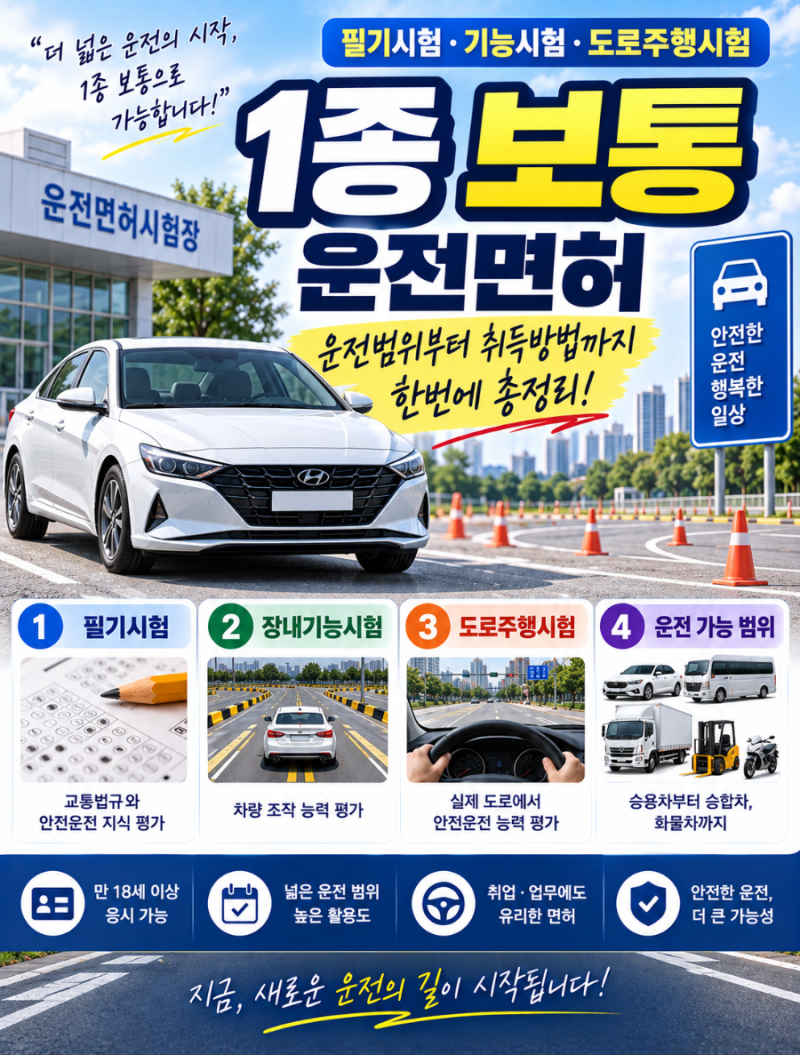 1종 보통 운전면허 필기시험 실기시험 도로주행 운전범위 총정리
