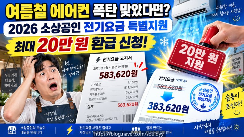2026 소상공인 전기요금 특별지원 4차 신청 대상 및 최대 20만 원 환급 조건 총정리