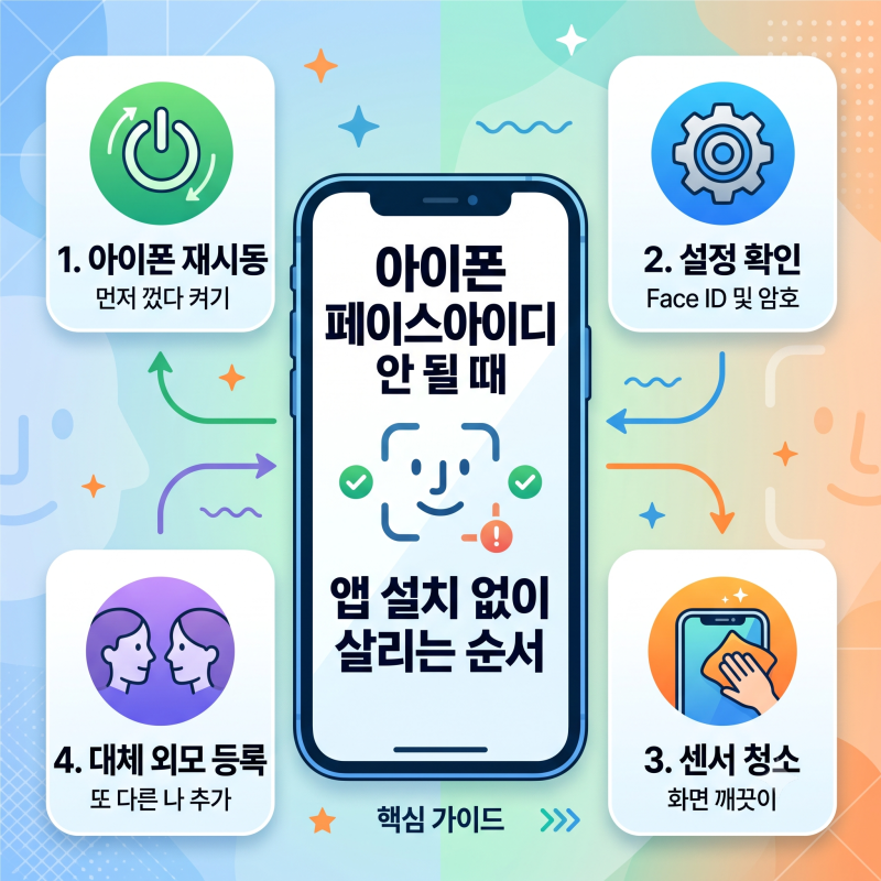 아이폰 페이스아이디 안 될 때 재시동부터 대체 외모까지 앱 설치 없이 살리는 순서