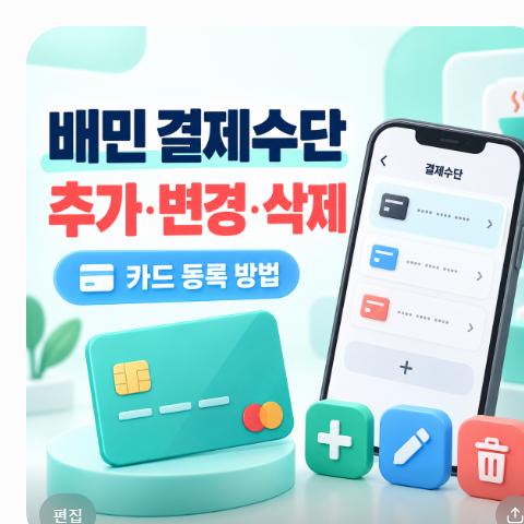 배달의민족 결제수단 추가 변경 및 삭제 카드 등록 방법 초간단 정리