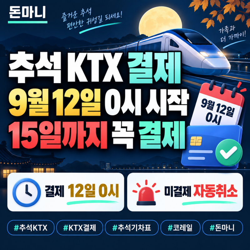 2026 추석 KTX 결제 9월 12일 0시 시작, 언제까지? 미결제하면 자동취소됩니다