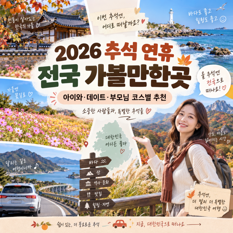 2026 추석 연휴 가볼만한곳 총정리｜전국 축제·아이와·가족여행 추천