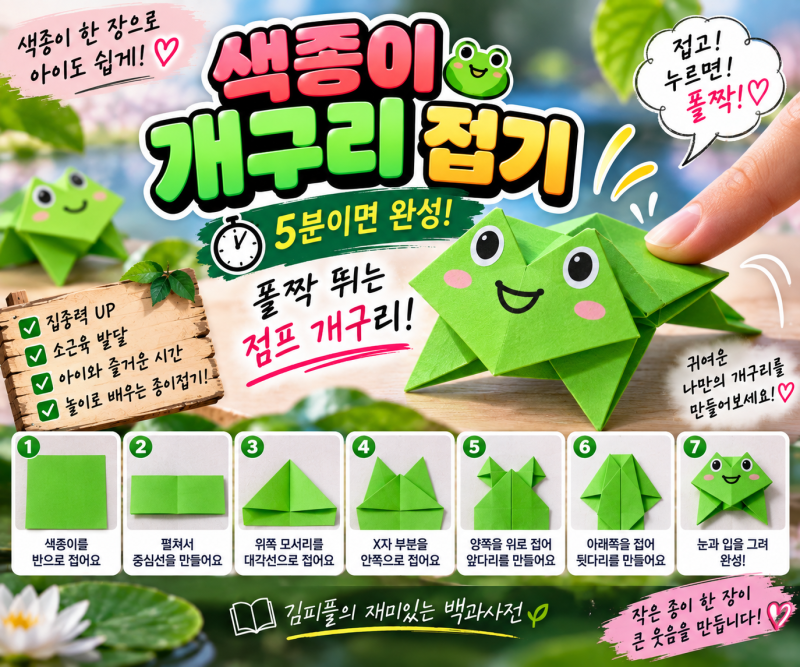 색종이 개구리 접기｜아이와 쉽게 만드는 점프 개구리 종이접기
