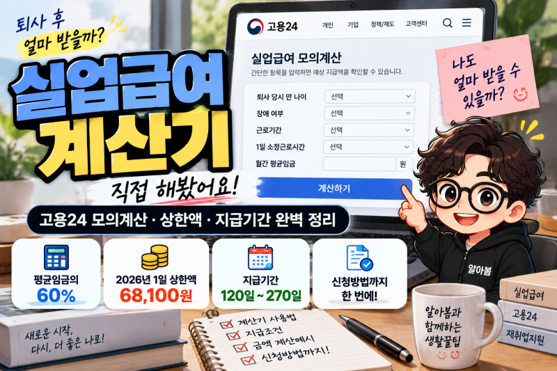 업급여계산기 얼마 받을까? 2026 고용24 모의계산·상한액·지급기간 총정리