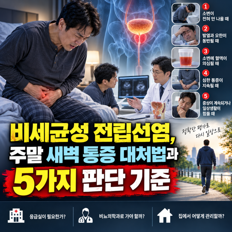 비세균성 전립선염, 주말 새벽 통증 대처법과 5가지 판단 기준