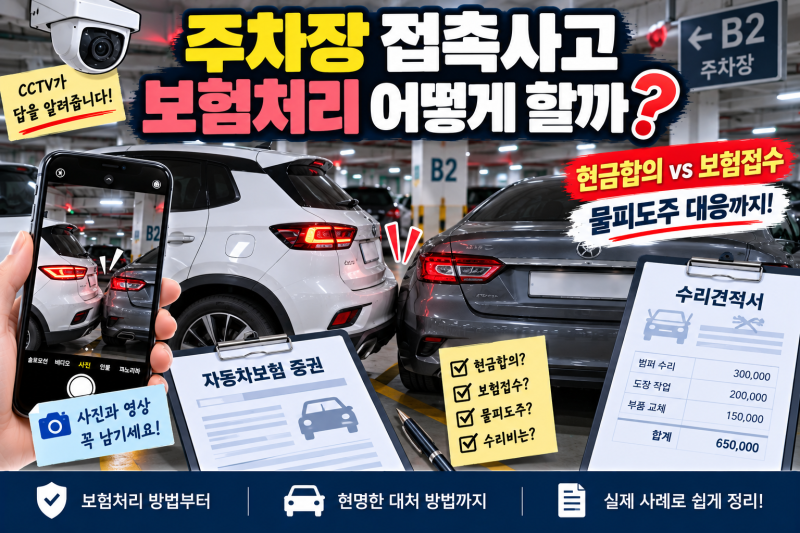 주차장 접촉사고 보험처리 방법 총정리｜가해자·피해자·물피도주 대응까지