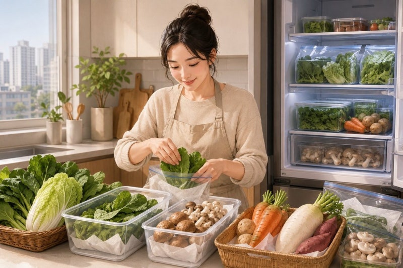 잎채소·뿌리채소·버섯류 신선하게 오래 보관하는 손질 및 냉장 보관법 한눈에 살펴보기