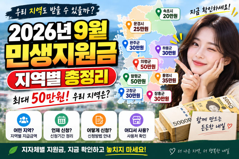 2026년 9월 민생지원금 지역별 총정리｜50만원·35만원·30만원 어디서 받을까?