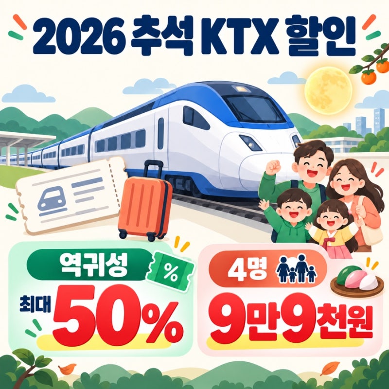 2026 추석 KTX 할인｜역귀성 최대 50%·4명 9만9천원, 예매방법 총정리