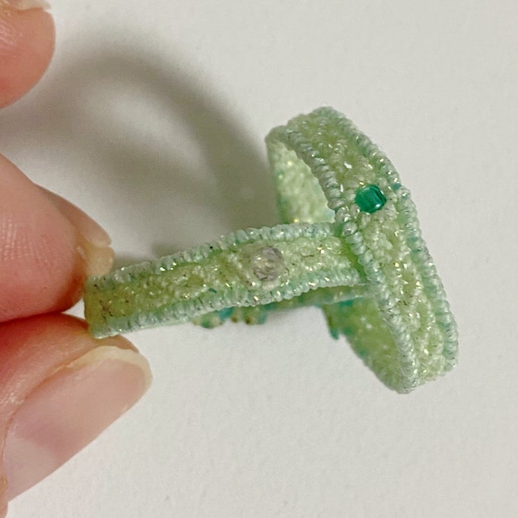 0.33mm 펄 연두 왁스실 마크라메 링 반지 만들기 2mm 비즈 포인트