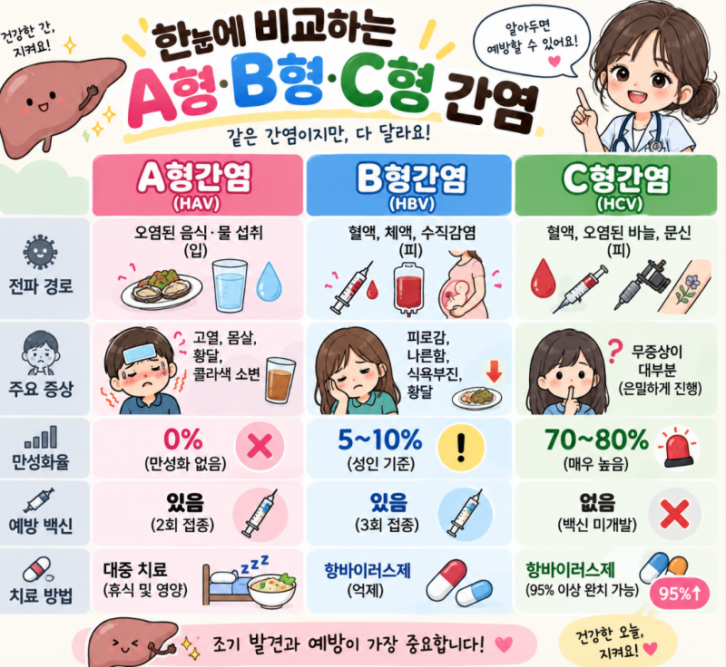 A형간염, B형간염, C형간염 대체 뭐가 다른가요?" 비교 증상부터 예방법까지 완벽 정리