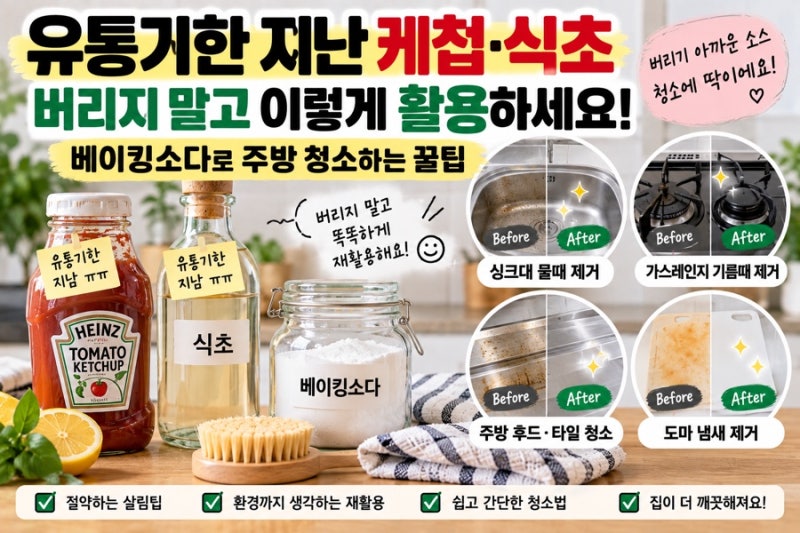 유통기한 지난 케첩·식초 마요네즈 활용법｜베이킹소다와 함께하는 주방 청소 꿀팁