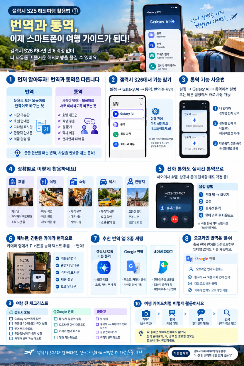 갤럭시 S26 하나로 해외여행 자유롭게! 번역·통역 기능과 사용법 총정리