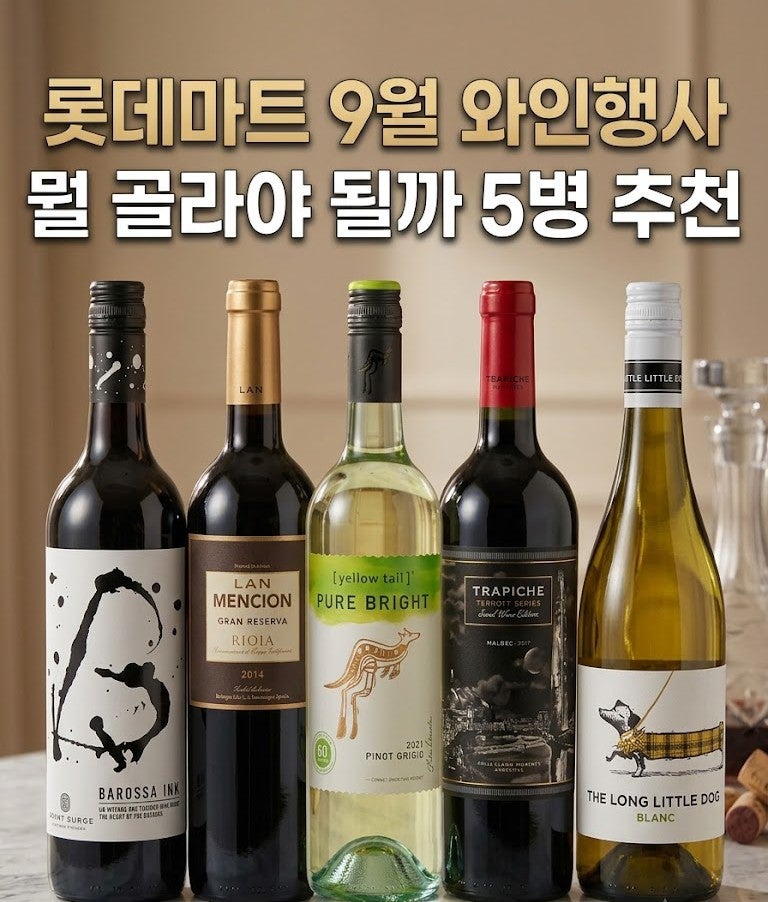 롯데마트 9월 와인 할인 행사,이번에는 취향별로 5가지 가성비 와인 추천.