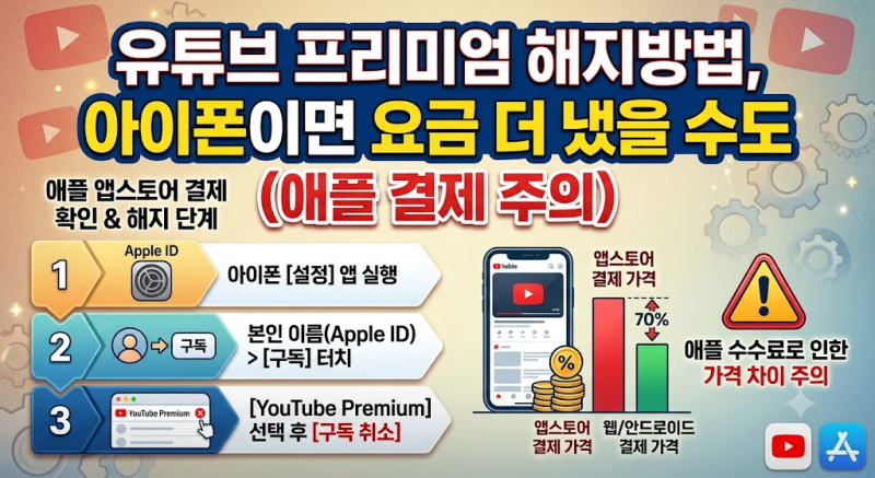 유튜브 프리미엄 해지방법, 아이폰이면 요금 더 냈을 수도 (애플 결제 주의)