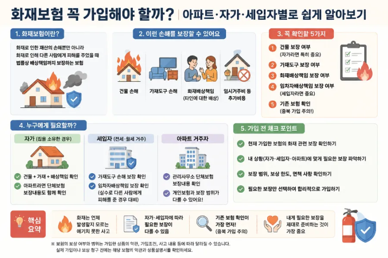 화재보험 꼭 가입해야 할까?｜아파트·자가·세입자별로 쉽게 알아보기