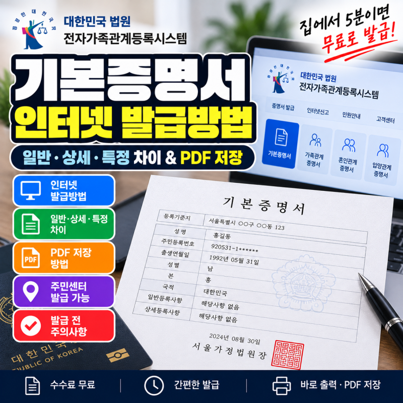 기본증명서 인터넷 발급방법｜상세·일반 차이와 PDF 저장