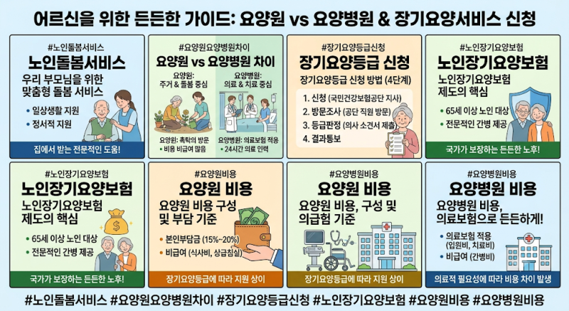 노인 돌봄 서비스 요양 시설 선택법 요양원 요양병원 비용 차이 및 장기 요양 등급 신청 절차....