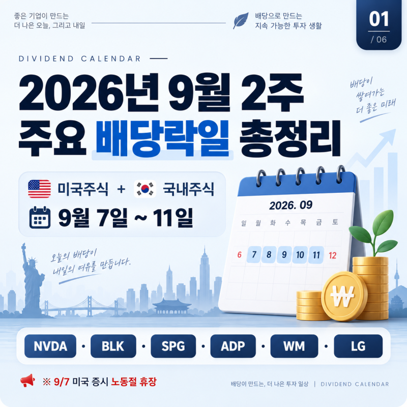 2026년 9월 2주 배당락일 일정 총정리 | 엔비디아·블랙록·LG·ADP·WM