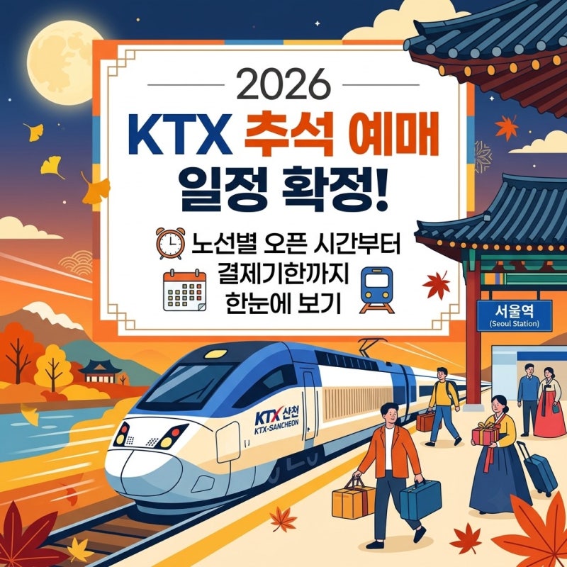 2026 KTX 추석 예매 일정 확정! 노선별 오픈 시간부터 결제기한까지 한눈에 보기