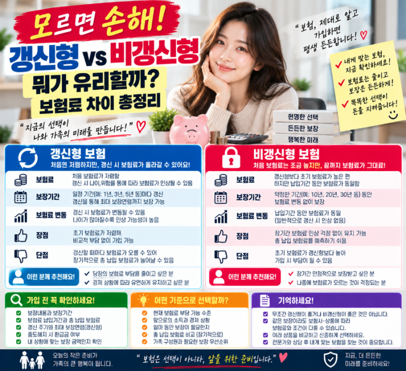 모르면 손해! 갱신형 vs 비갱신형 보험 뭐가 유리할까? 보험료 차이 총정리