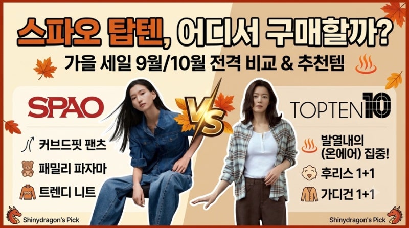 스파오 vs 탑텐 가을 세일, 3일안에 사이즈 빠집니다. 당장 장바구니에 담으세요!!