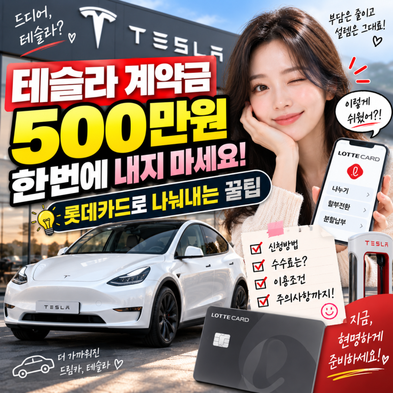 테슬라 계약금 500만원 부담된다면? 롯데카드 ‘나누기’ 활용 꿀팁