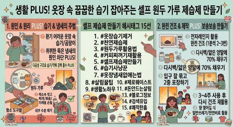 옷장 속 꿉꿉한 습기 잡아주는 셀프 원두 가루 제습제 만들기