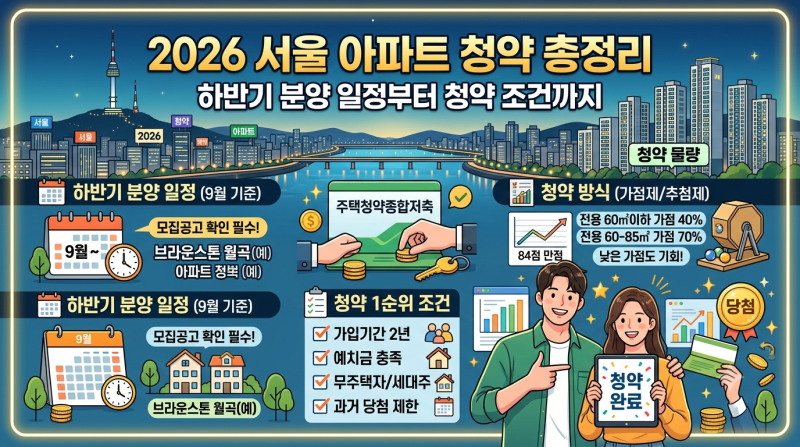 2026 서울 아파트 청약 총정리｜하반기 분양 일정부터 청약 조건까지