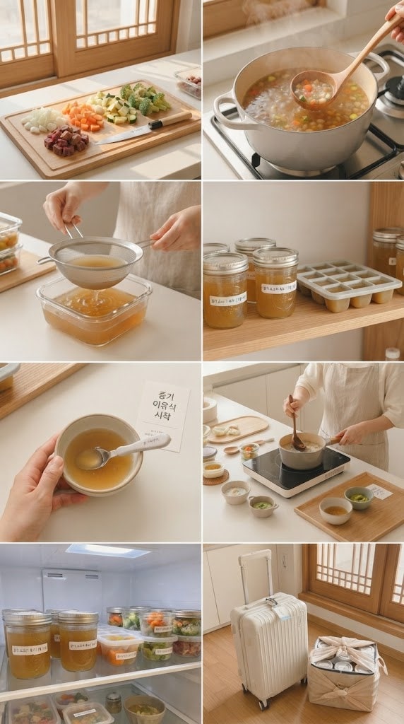 중기 이유식 육수 내는법 채수 소고기 닭고기 육수 끓이기와 보관법