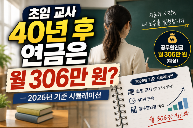초임 교사 40년 후 연금은 월 306만 원? — 2026년 기준 시뮬레이션