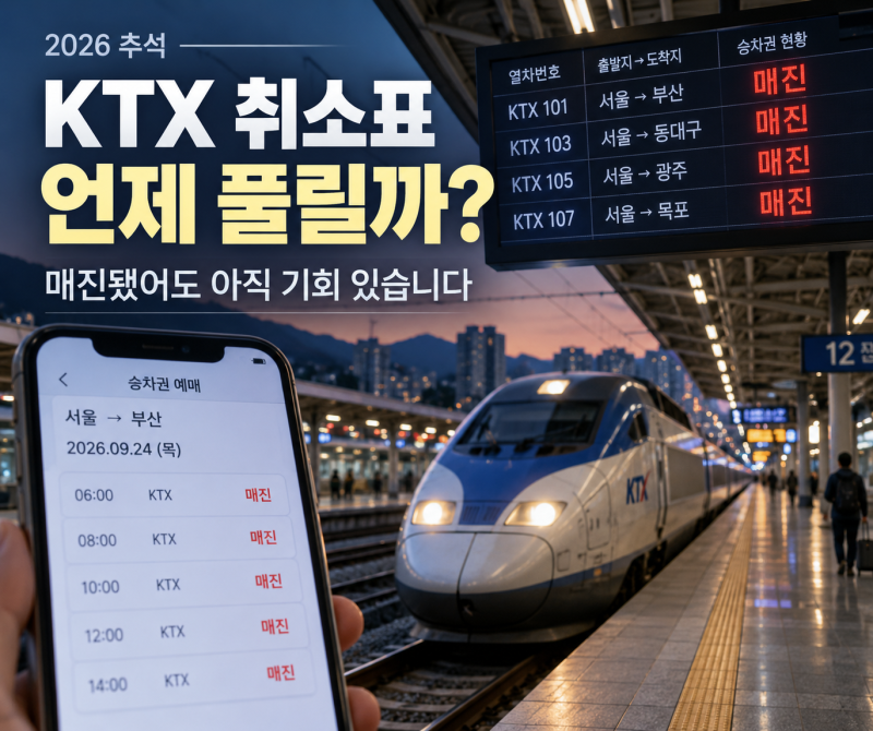 KTX 취소표 언제 풀릴까? 추석 기차표 매진됐어도 아직 기회 있습니다