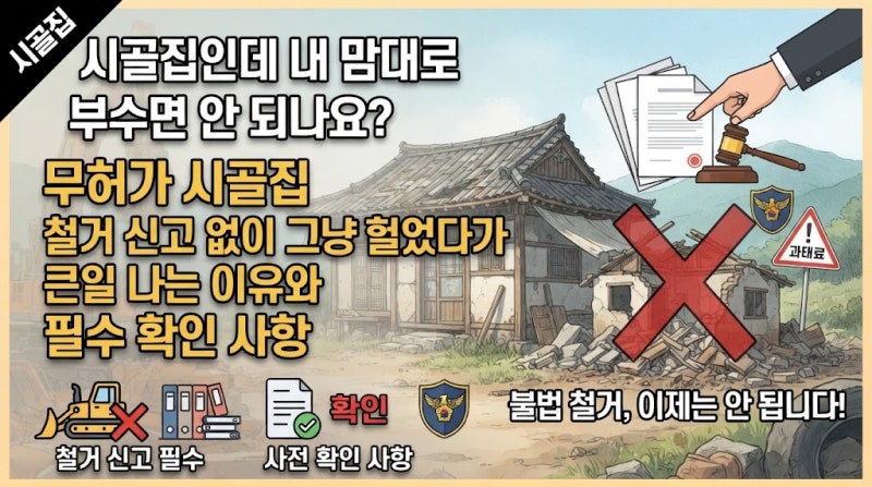 시골집인데 내 맘대로 부수면 안 되나요?" 무허가 시골집 철거 신고 없이 그냥 헐었다가 큰일....