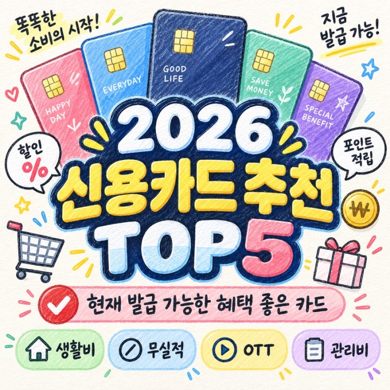 2026년 신용카드 추천 TOP5｜현재 발급 가능한 혜택 좋은 카드 비교
