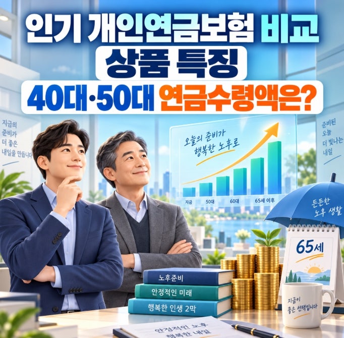 인기 개인연금보험 비교 및 상품 특징 40대,50대 연금수령액은?