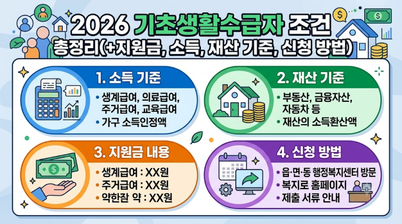 2026 기초생활수급자 조건 총정리(+지원금, 소득,재산 기준,신청 방법)