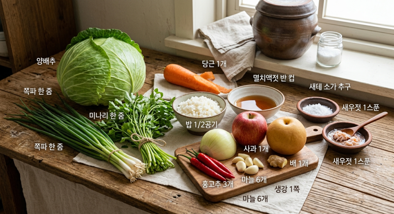 양배추물김치담구는레시피