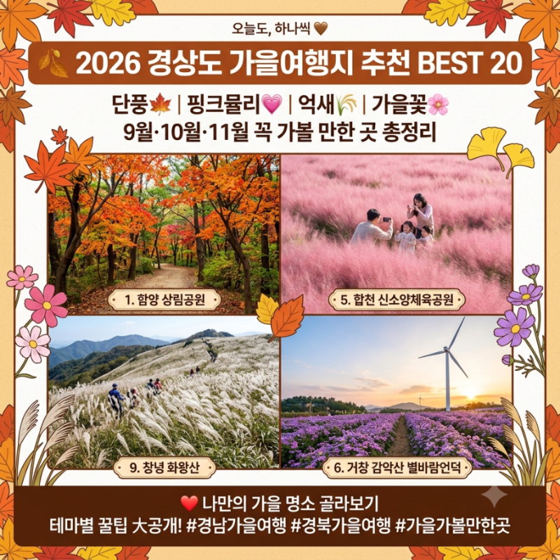 2026 경상도 가을여행지 추천 BEST 20 단풍부터 핑크뮬리·억새·가을꽃까지 9월·10월·11월 꼭 가....
