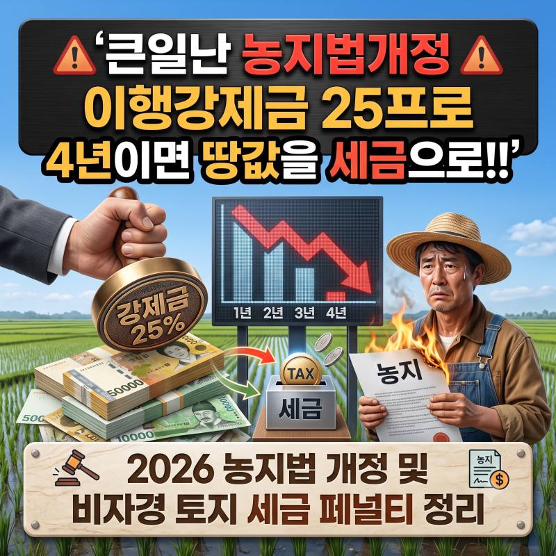 큰일난 농지법개정 이행강제금 25프로 4년이면 땅값을 세금으로!!