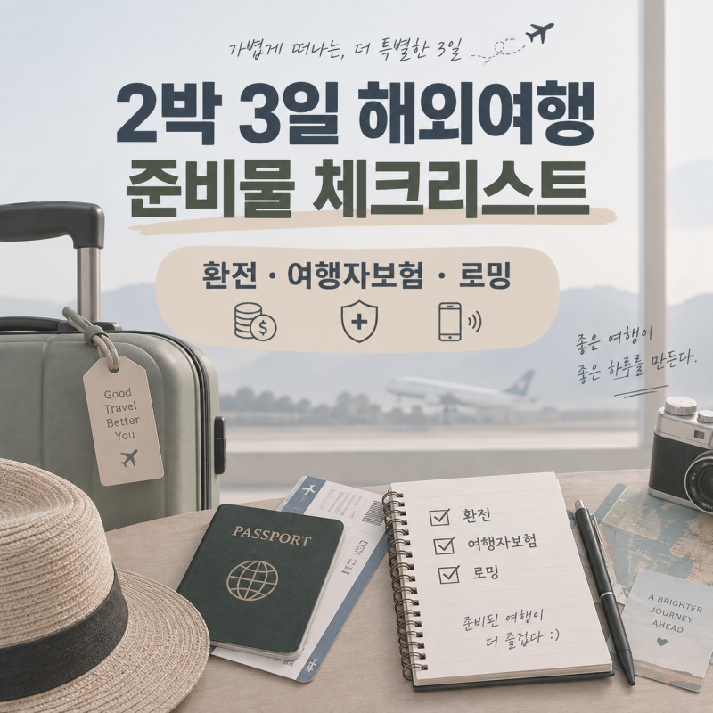 2박 3일 해외여행 준비물 체크리스트 총정리 | 환전·여행자보험·로밍