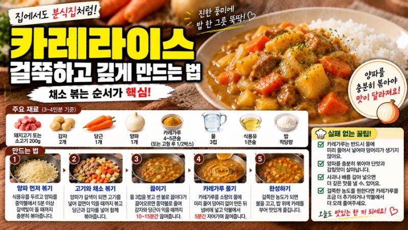 카레라이스 걸쭉하고 깊게 만드는 법 | 채소 볶는 순서가 핵심