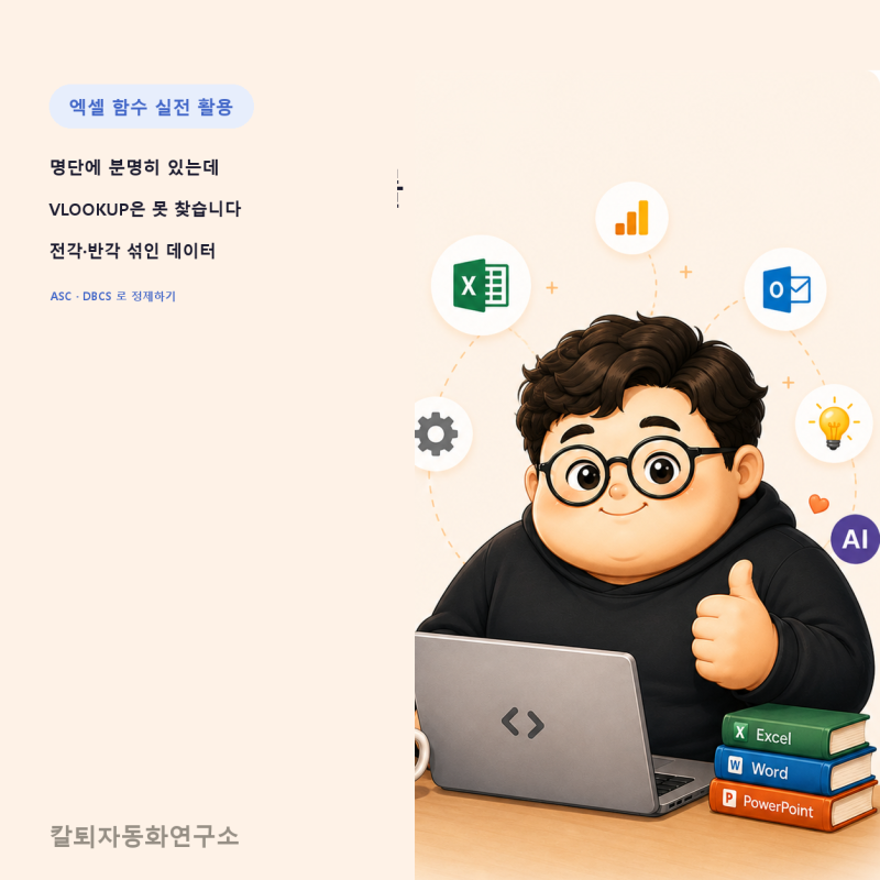 명단에 분명히 있는 코드인데 VLOOKUP이 '없음'이라고 합니다 — 전각·반각 섞임과 ASC·DBCS