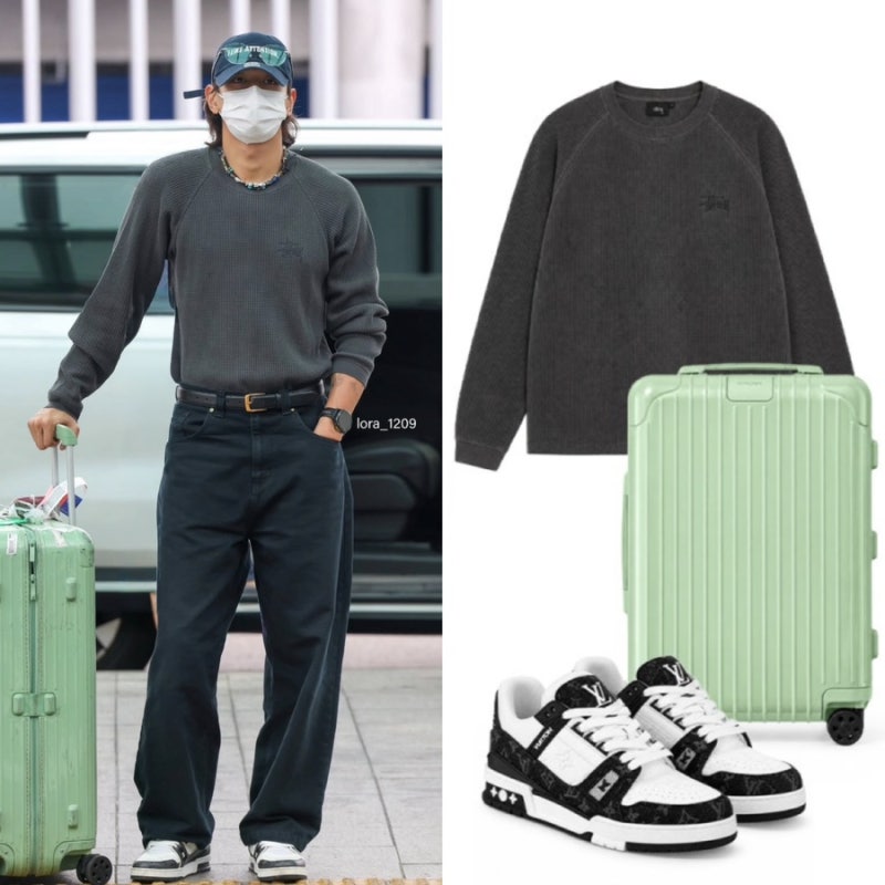 SHINee Minho's Airport Fashion from 'I Live Alone' (Stussy T-shirt, Louis Vuitton Sneakers, Rimowa)