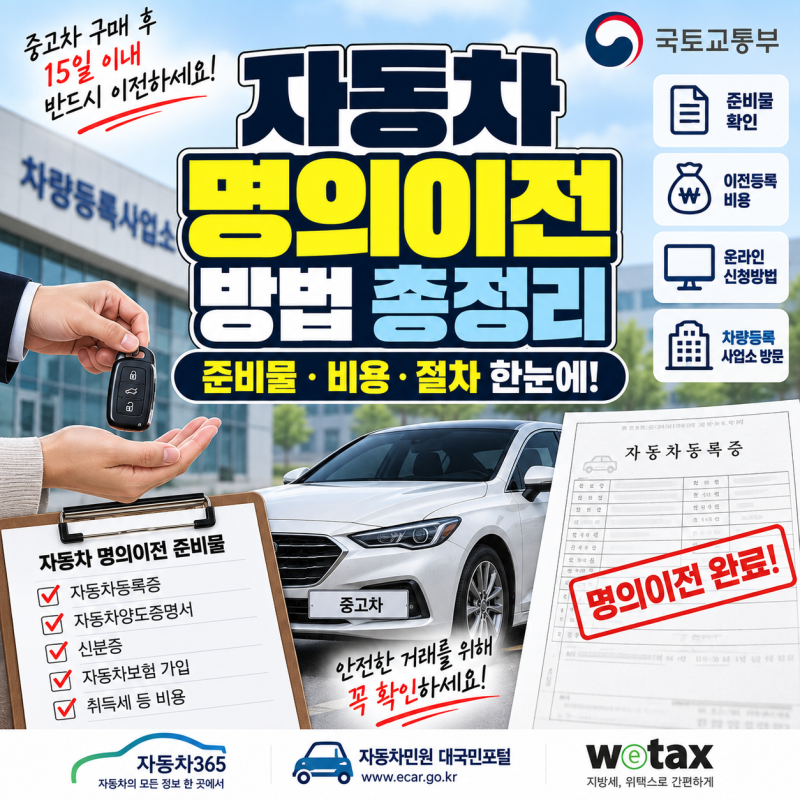 자동차 소유자 변경 방법｜명의이전 준비물·비용·절차