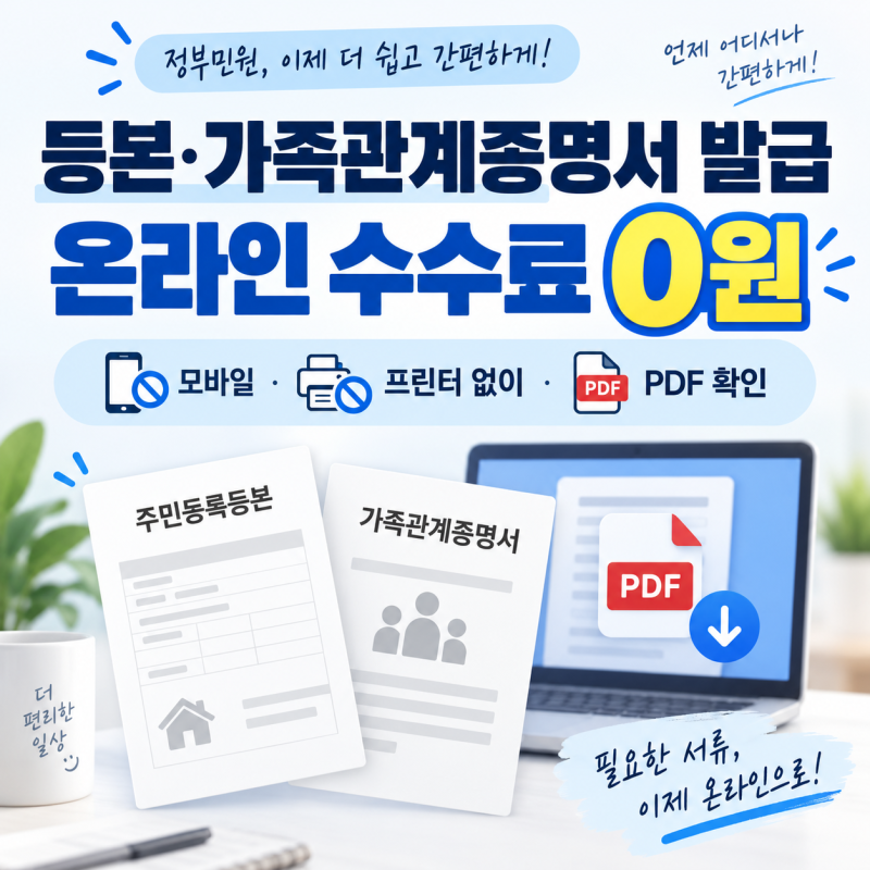 주민등록등본·가족관계증명서 발급｜무료·모바일·PDF 가능 여부