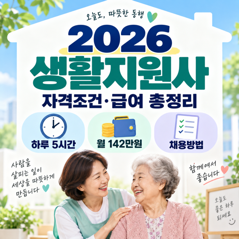 2026 생활지원사 자격조건·급여 총정리｜50대·60대 노인맞춤돌봄 일자리, 하루 5시간·월 142만....