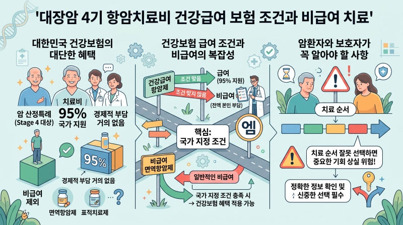 대장암 항암치료비 건강급여 보험 조건과 비급여 전환되는 경우