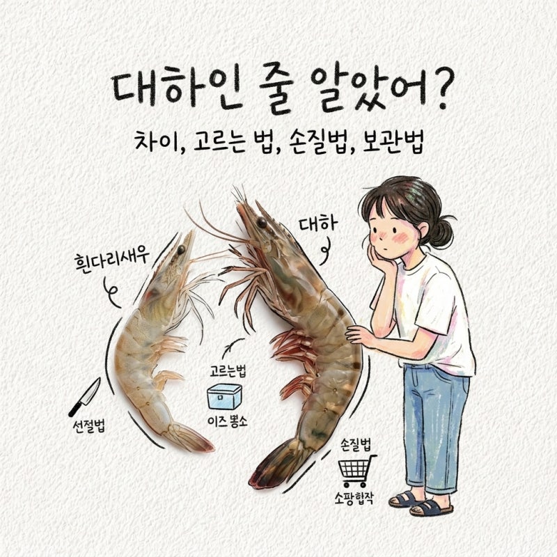 대하 제철 기간 흰다리새우 차이 고르는법 손질법 보관