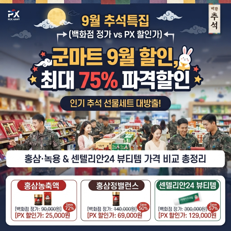 9월 군마트(PX) 할인품목 총정리 | 추석 명절 선물 홍삼·밸런스& 센텔리안24 뷰티템 역대급 가....