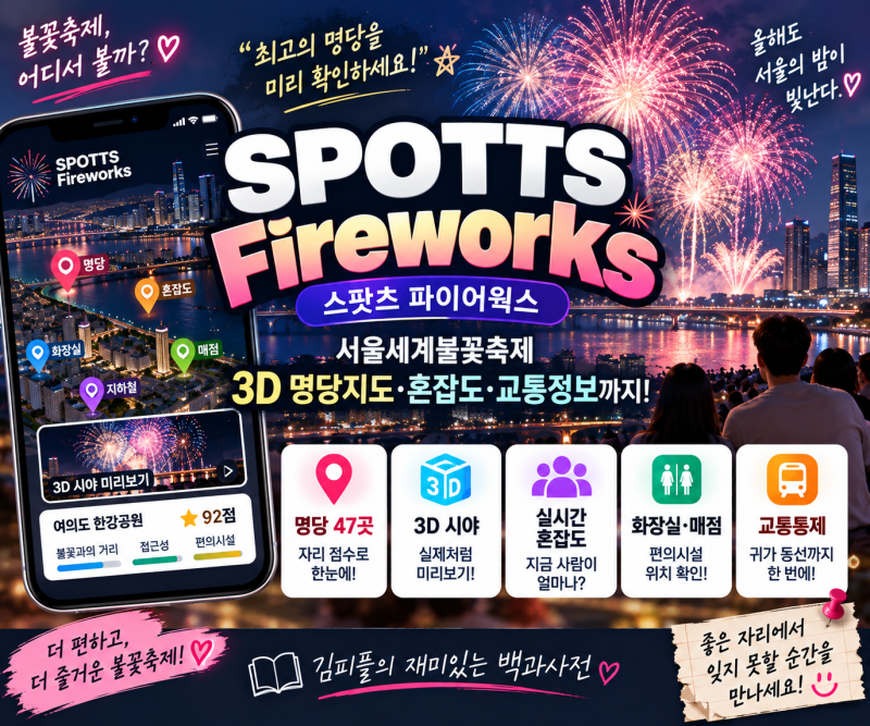 SPOTTS Fireworks｜서울불꽃축제 3D 명당지도·혼잡도 보는 법